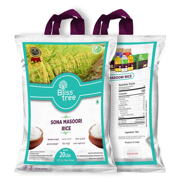 Blisstree Sona Masoori Rice - Single-polished, 20lb