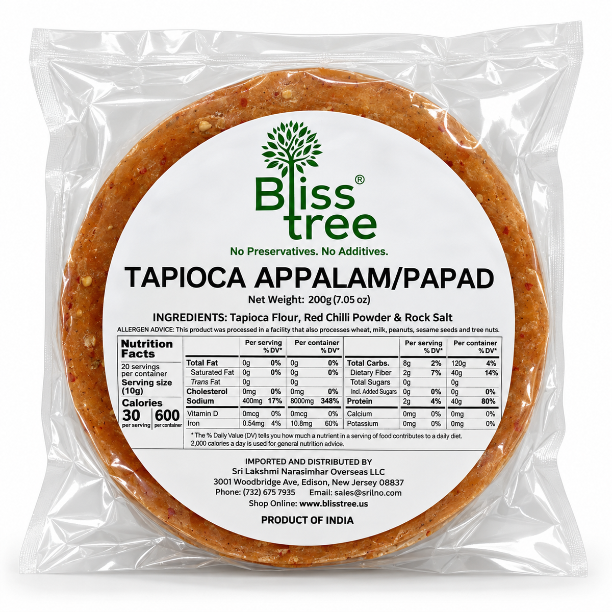 Blisstree Tapioca Papad - 200g