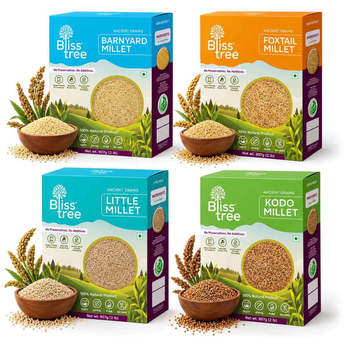 Unpolished Millets Combo (Kodo, Foxtail, Little & Barnyard) - 8lb