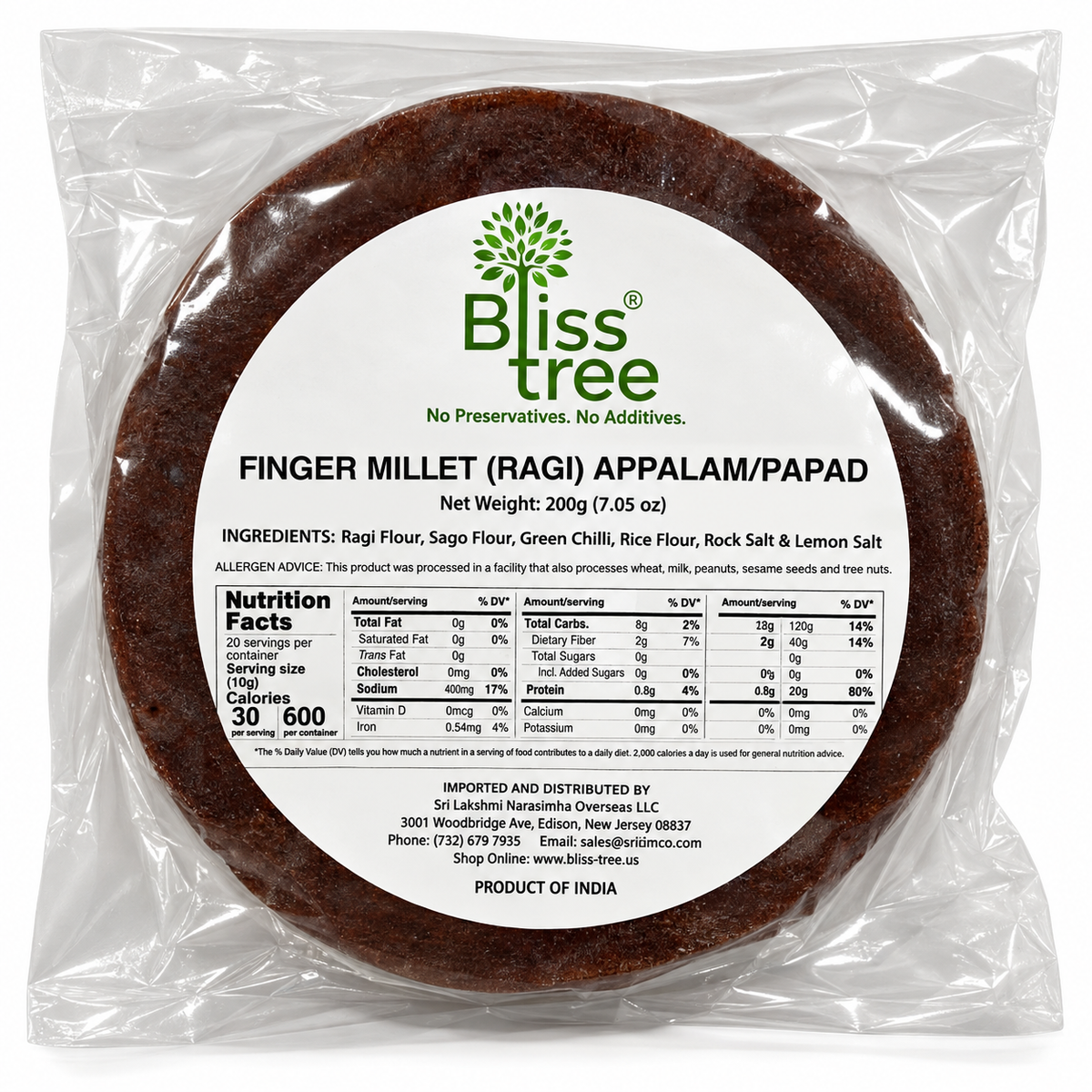 Blisstree Ragi (Finger Millet) Papad - 200g
